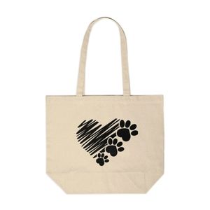 Heart Paw Print Custom Canvas Tote Bag
